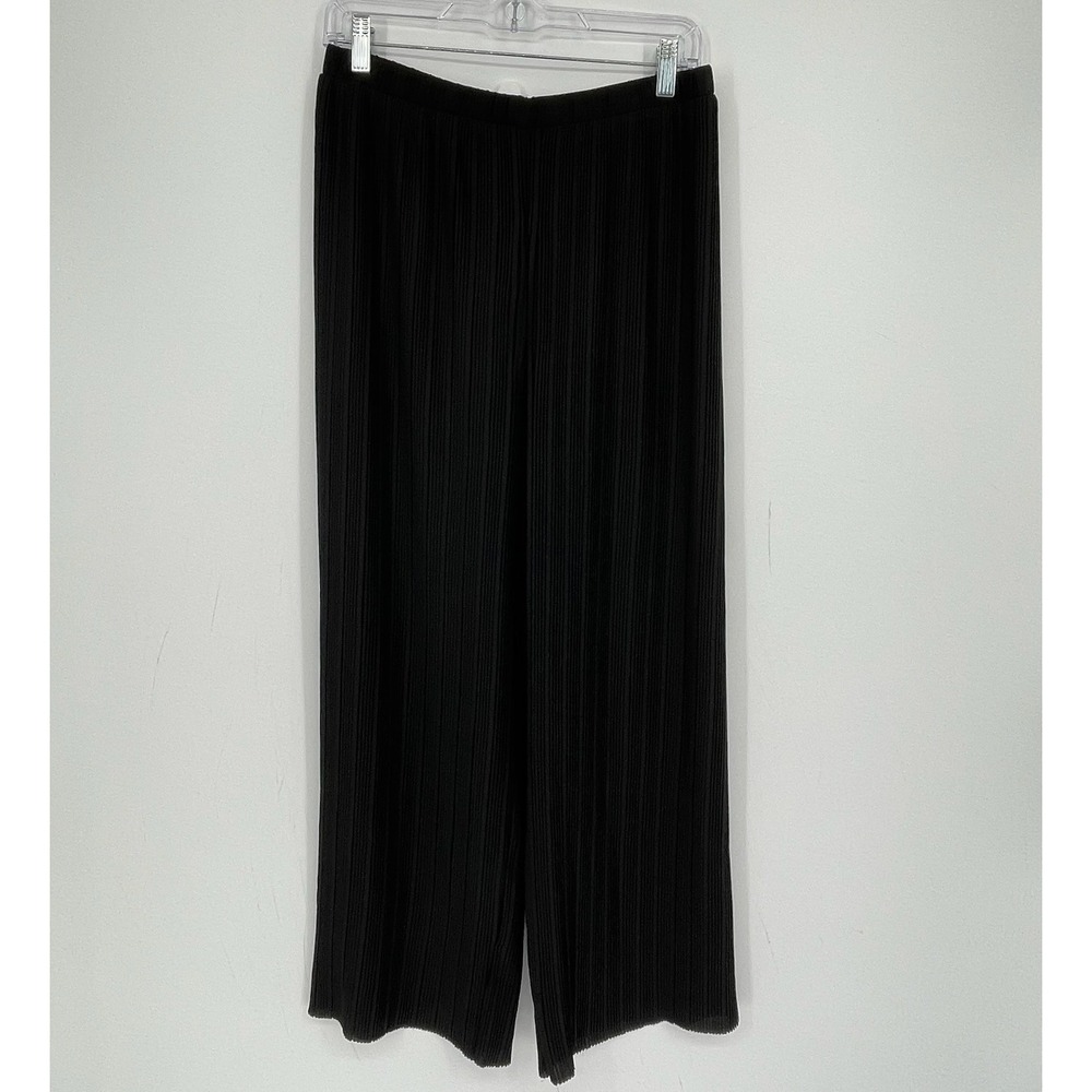 Pleione Women's Black Pleated Elastic Waist Lightweight‎ Wide Leg Pants Size M